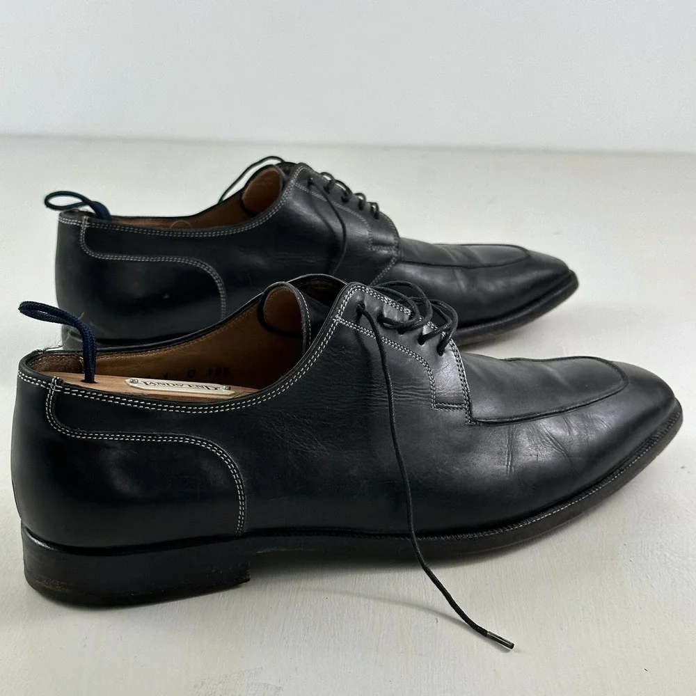 SANTONI Men's Oxford Shoes 10.5 Black‎ Smooth Leather Lace Up Made In Italy $585